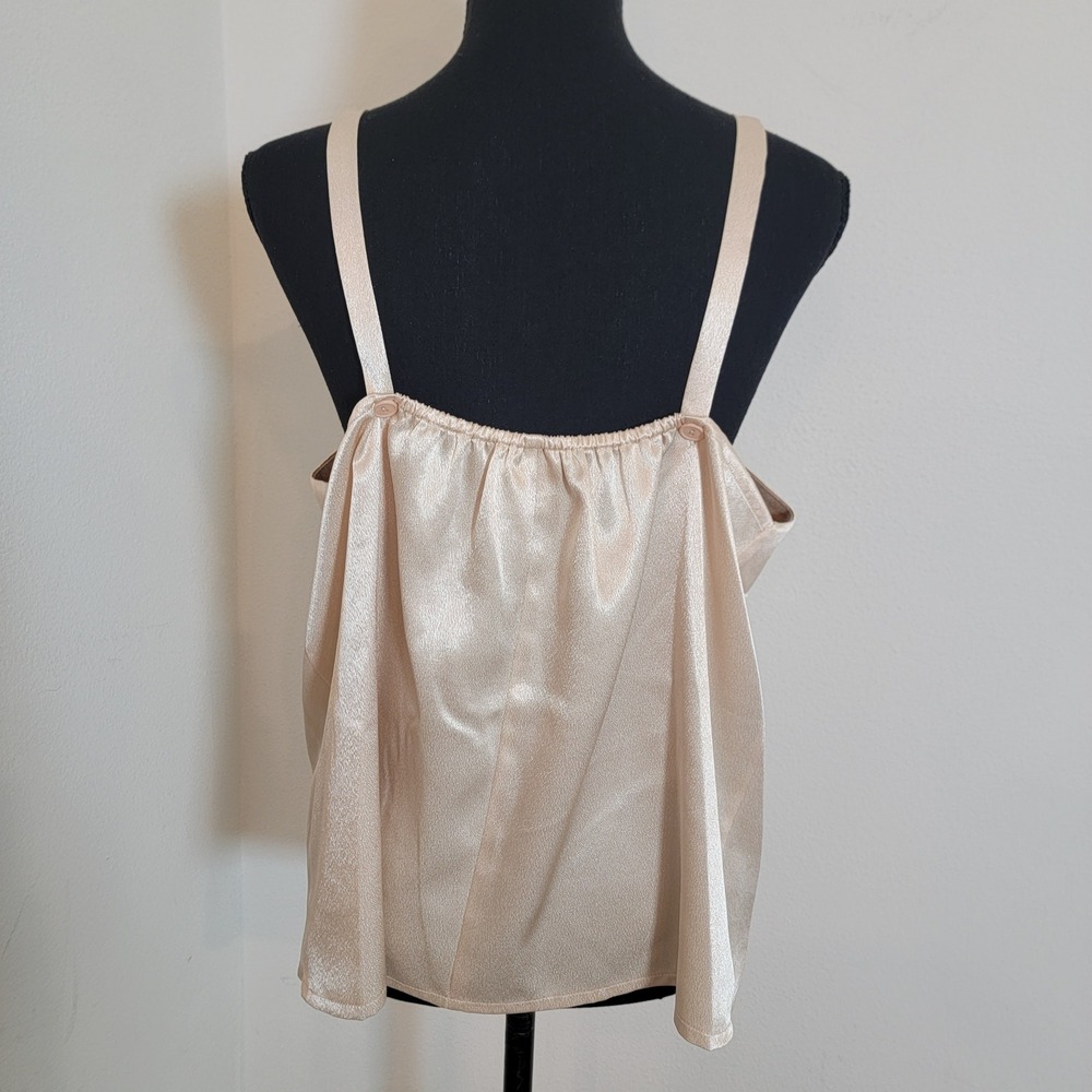 Vintage 90s Laurence Miller Satin Top Made in USA Sz 14 Champagne Cami Top Beige - Picture 2 of 9